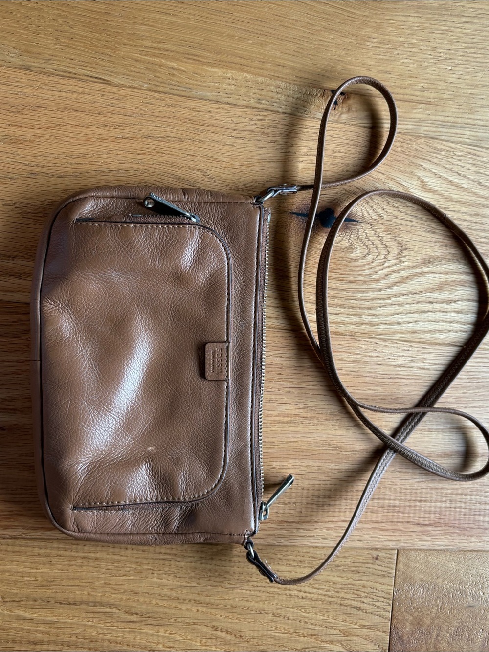 Fossil Tan Leather Crossbody Bag